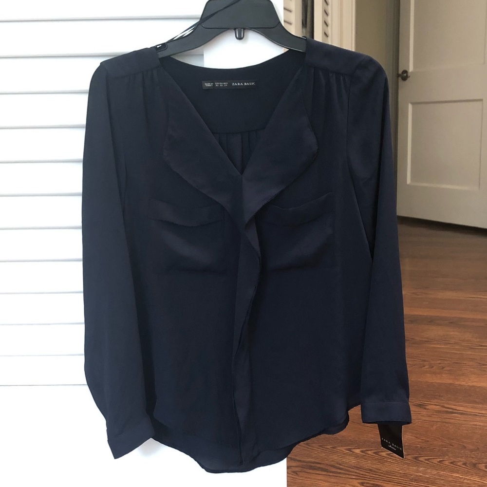 NWT Zara Navy Blue blouse